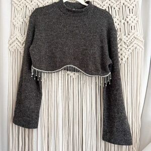 Zara Cropped Rhinestone Sweater Women’s Medium GUC